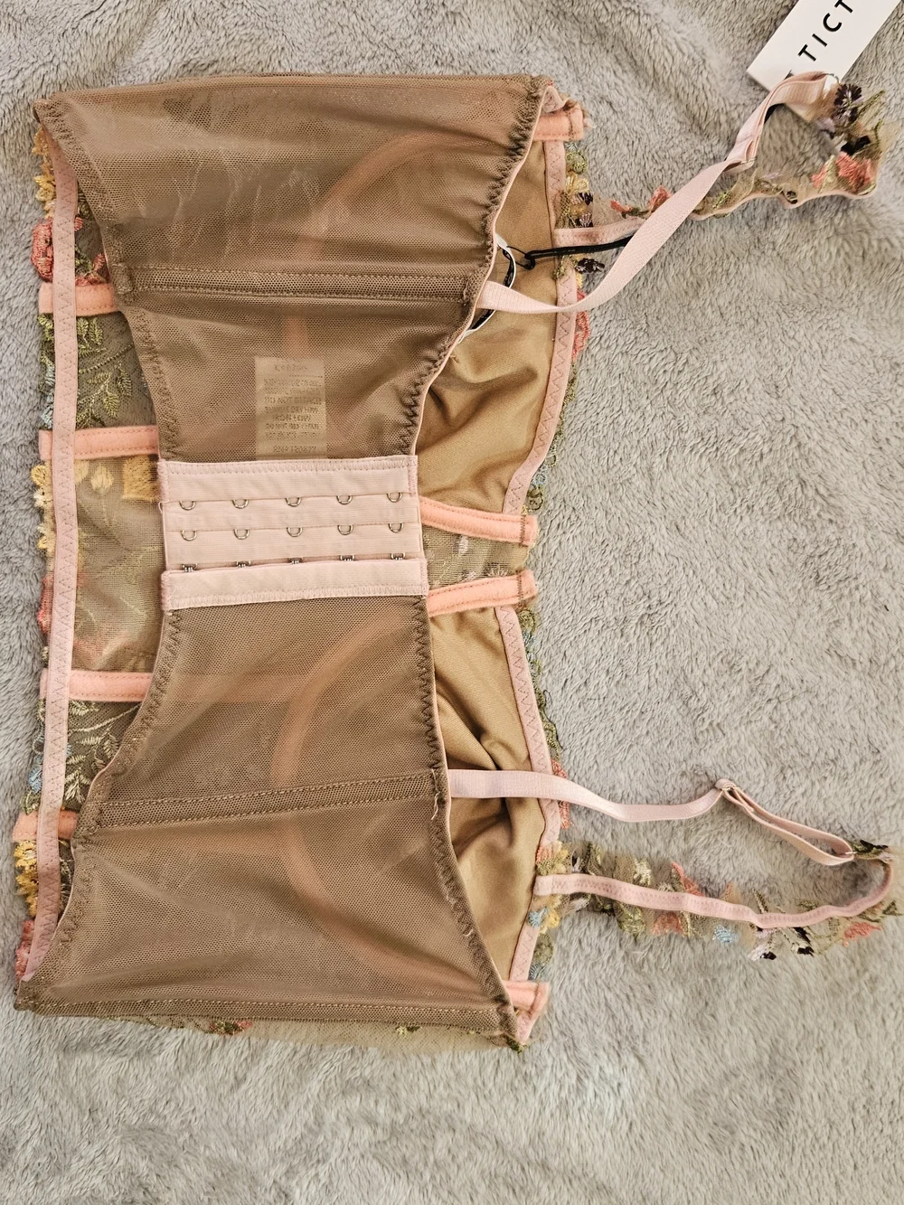 Embroidered Floral Sheer Bralette/ Corset - Nude with Multi-Color Flowers - Picture 4 of 6